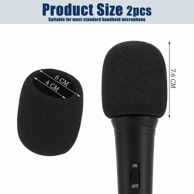 Alt view image 2 of 6 - 2-Pack Foam Microphone Covers, Thick Handheld Mic Windscreen for Standard Mics, Washable Black Sponge Sleeve for KTV and Stage
