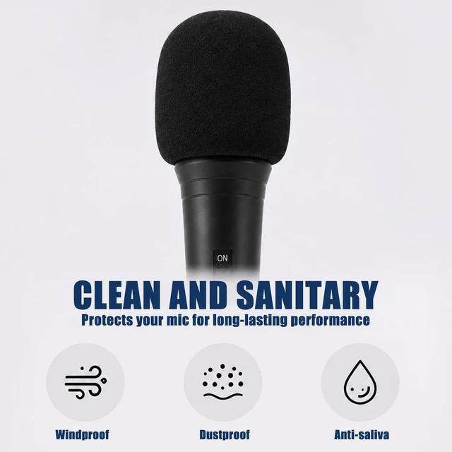 Alt view image 5 of 6 - 2-Pack Foam Microphone Covers, Thick Handheld Mic Windscreen for Standard Mics, Washable Black Sponge Sleeve for KTV and Stage