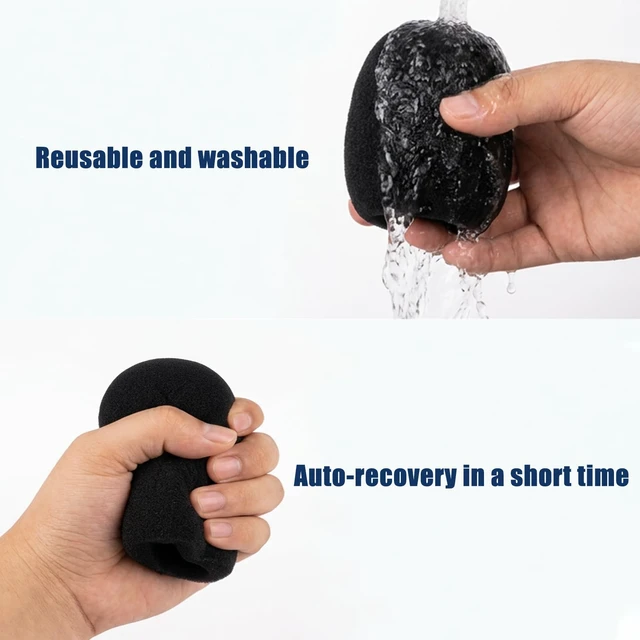 Alt view image 4 of 6 - 2-Pack Foam Microphone Covers, Thick Handheld Mic Windscreen for Standard Mics, Washable Black Sponge Sleeve for KTV and Stage
