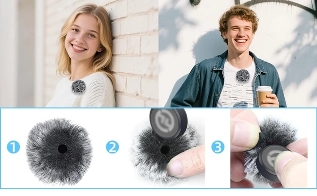 Alt view image 4 of 5 - 2 Packs Microphone Windscreen for Hollyland Lark M2, RIBIU-WMO1, BOYA Link3, maono Wireless Mic, Microphone Furry Wind Muff -Grey