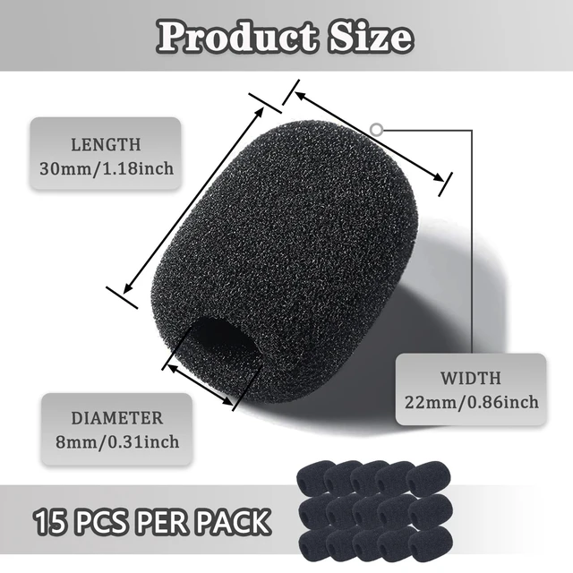 Alt view image 2 of 6 - Headset Microphone Covers Foam, Lapel Headset Microphone Windscreen Sponge Foam Microphone Windscreen Mini Foam Cover for Variety of Headset Microphone Noise Reduction - 15 pack