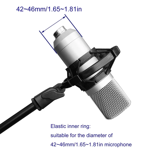 Alt view image 2 of 5 - Microphone Shock Mount Universal Black Anti-Vibration Mic Holder for 42~46mm/1.65~1.81in Diameter Studio Condenser Mic, Mic Clip Holder