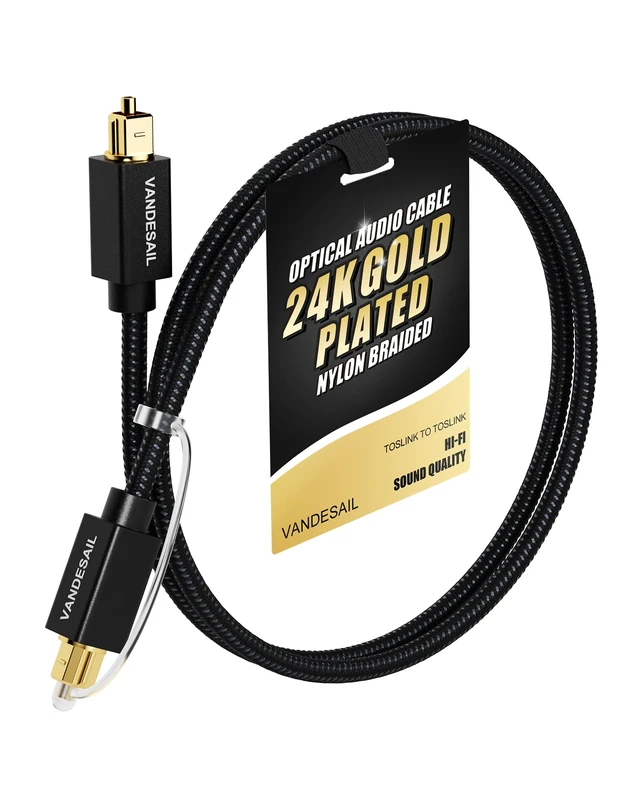 Main image of Digital Optical Audio Cable 2 FT/0.6M, Nylon Braided | Optical Cable for Soundbar, Gold-Plated Connector, PCM & Dolby Digital Plus support, S/PDIF compatible with TV, Xbox, PS4