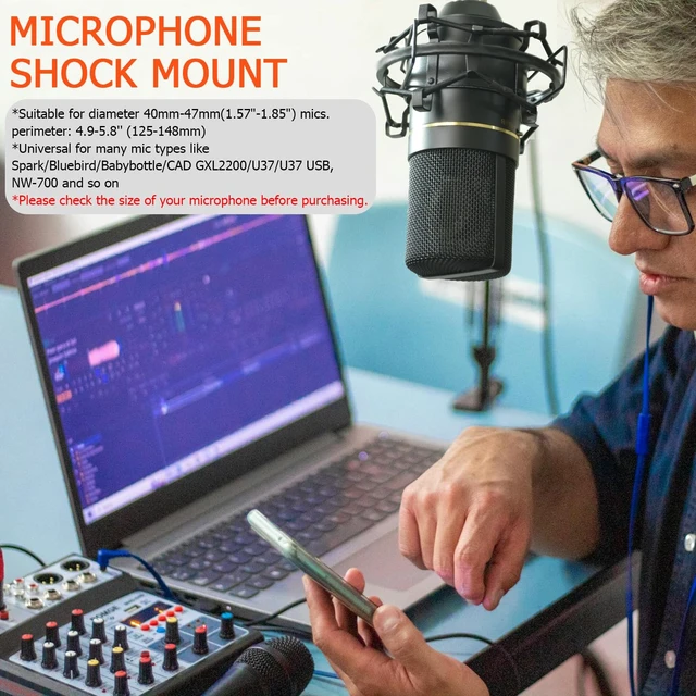 Alt view image 2 of 7 - Microphone Shock Mount, Metal Mic Holder Clip for 1.65-1.85"(42-47mm) Diameter Condenser Mics Reduce Vibration Noise and Improve Recording Quality for Bluebird Baby Bottle CAD U37 GXL2200