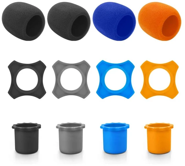 Main image of 12 Pieces Shakeproof Anti-Rolling Handheld Microphone Windscreen Foam Cover & Mic Protection Silicone Ring & Bottom Rod Sleeve Holder Set for KTV Device(Color Random)