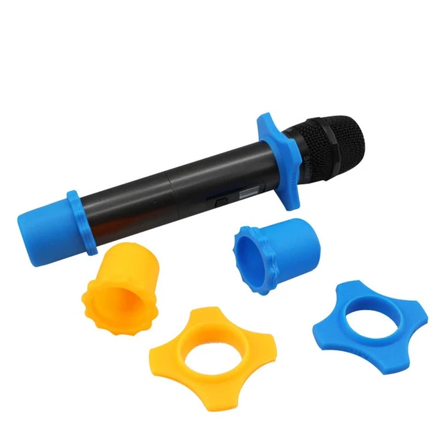 Alt view image 5 of 6 - 12 Pieces Shakeproof Anti-Rolling Handheld Microphone Windscreen Foam Cover & Mic Protection Silicone Ring & Bottom Rod Sleeve Holder Set for KTV Device(Color Random)