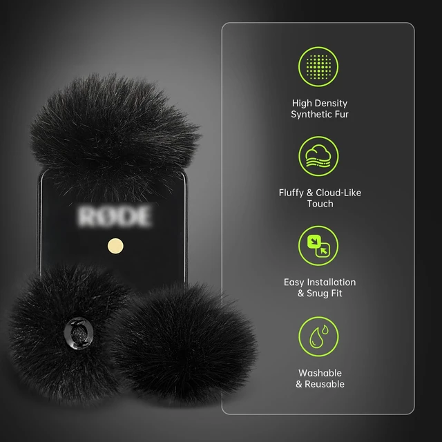 Alt view image 2 of 6 - Premium Furry Windscreen Windshield Dead-cat for Rode Wireless Go Microphones (2PCs-Black, Rode Wireless Go II)