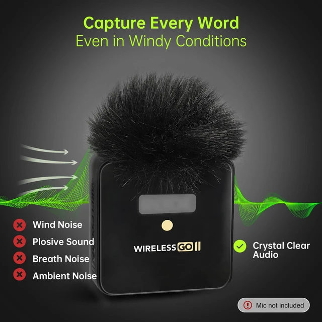 Alt view image 3 of 6 - Premium Furry Windscreen Windshield Dead-cat for Rode Wireless Go Microphones (2PCs-Black, Rode Wireless Go II)