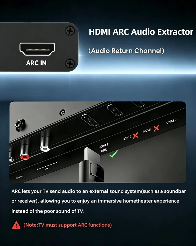 Alt view image 2 of 7 - HDMI ARC Audio Extractor Converter for HDTV Soundbar Speaker Amplifier | 192KHz Digital to Analog Audio Converter supports Optical, Coaxial, RCA and 3.5mm audio output for Home Theater System