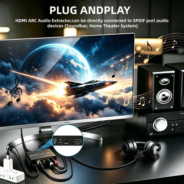 Alt view image 3 of 7 - HDMI ARC Audio Extractor Converter for HDTV Soundbar Speaker Amplifier | 192KHz Digital to Analog Audio Converter supports Optical, Coaxial, RCA and 3.5mm audio output for Home Theater System