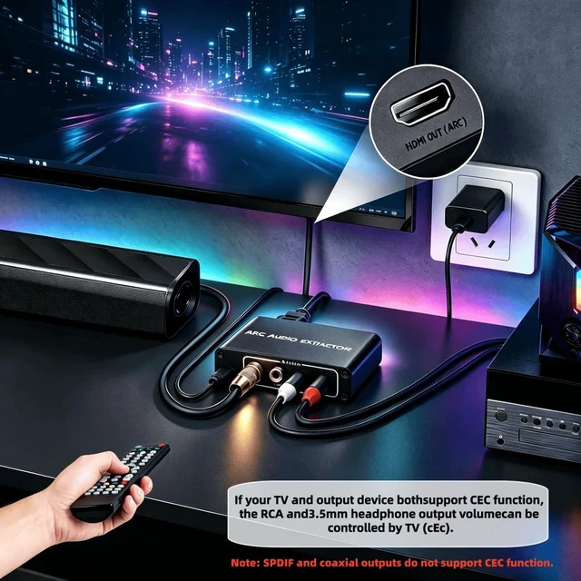 Alt view image 5 of 7 - HDMI ARC Audio Extractor Converter for HDTV Soundbar Speaker Amplifier | 192KHz Digital to Analog Audio Converter supports Optical, Coaxial, RCA and 3.5mm audio output for Home Theater System