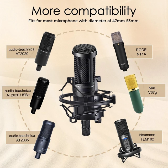 Alt view image 2 of 6 - Microphone Shock Mount & Clip Holder for Condenser Mics 47-53mm | Black, Perfect Fit, Simple Quick Install, Flexible Adjustment, Shock Noise Reduction, Sturdy Durable, Mic Friendly