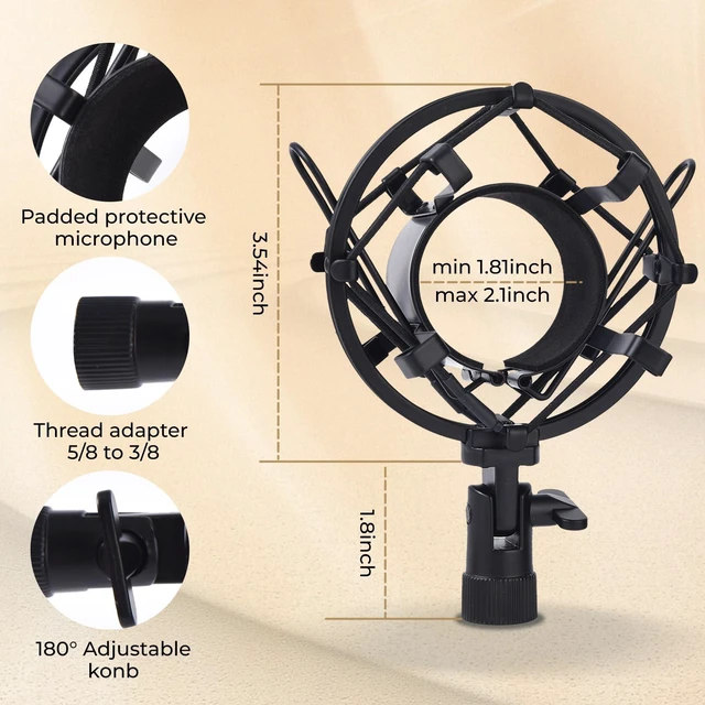 Alt view image 3 of 6 - Microphone Shock Mount & Clip Holder for Condenser Mics 47-53mm | Black, Perfect Fit, Simple Quick Install, Flexible Adjustment, Shock Noise Reduction, Sturdy Durable, Mic Friendly