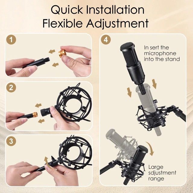 Alt view image 5 of 6 - Microphone Shock Mount & Clip Holder for Condenser Mics 47-53mm | Black, Perfect Fit, Simple Quick Install, Flexible Adjustment, Shock Noise Reduction, Sturdy Durable, Mic Friendly