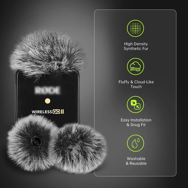 Alt view image 2 of 6 - 4PCS Windscreen/Pop Filter for Rode Wireless Go II (2nd Gen) Microphones - Furry Mic Cover for Wind & Ambient Noise Reduction (Rode Wireless Go II, Black-White)