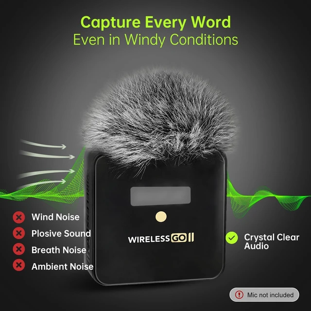 Alt view image 3 of 6 - 4PCS Windscreen/Pop Filter for Rode Wireless Go II (2nd Gen) Microphones - Furry Mic Cover for Wind & Ambient Noise Reduction (Rode Wireless Go II, Black-White)
