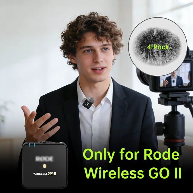 Alt view image 6 of 6 - 4PCS Windscreen/Pop Filter for Rode Wireless Go II (2nd Gen) Microphones - Furry Mic Cover for Wind & Ambient Noise Reduction (Rode Wireless Go II, Black-White)