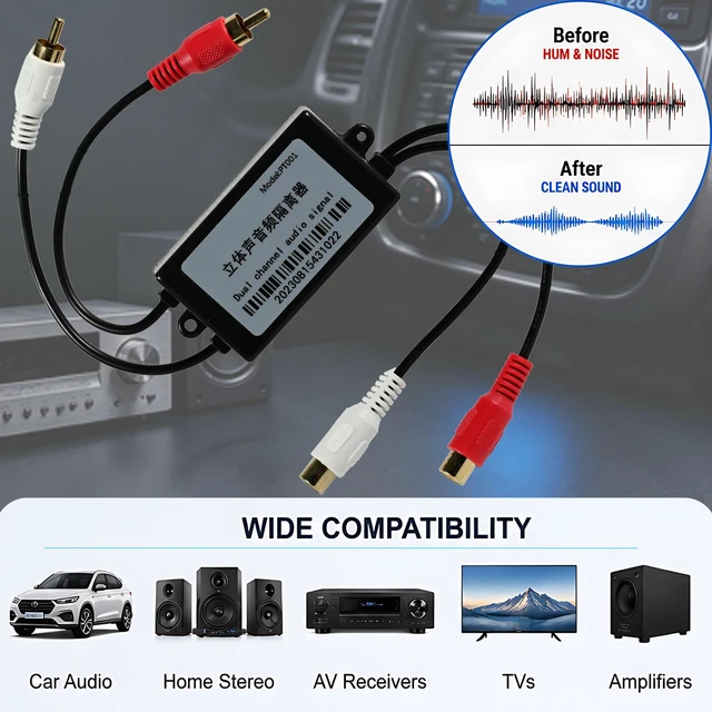 Alt view image 4 of 7 - RCA Noise Isolator, Hum Noise Eliminator, RCA Ground Loop Noise Isolator Noise Filter for HiFi Stereo, Home Theater, Car Audio,No Bass Reduction
