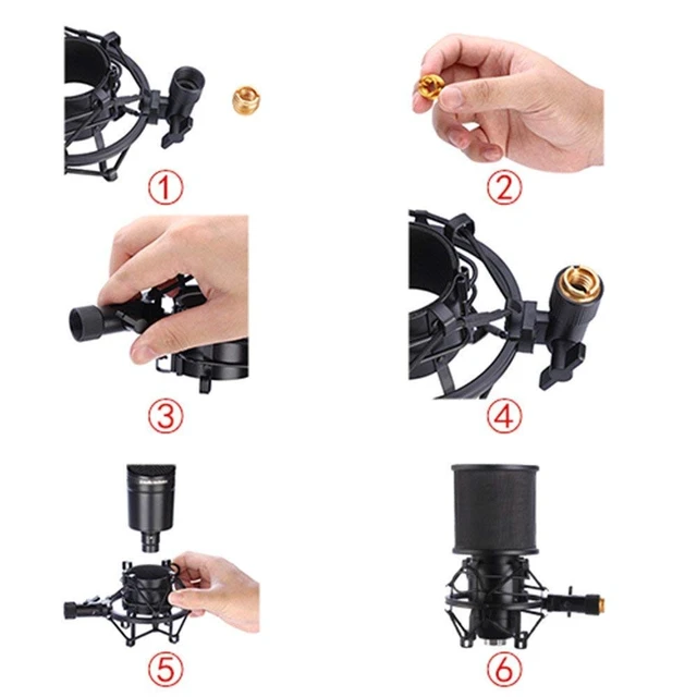 Alt view image 5 of 7 - Microphone Shock Mount with Pop Filter, Mic Anti-Vibration Suspension Shock Mount Holder Clip for Diameter 46mm-51mm Microphone