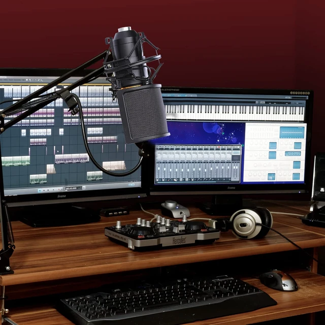 Alt view image 6 of 7 - Microphone Shock Mount with Pop Filter, Mic Anti-Vibration Suspension Shock Mount Holder Clip for Diameter 46mm-51mm Microphone