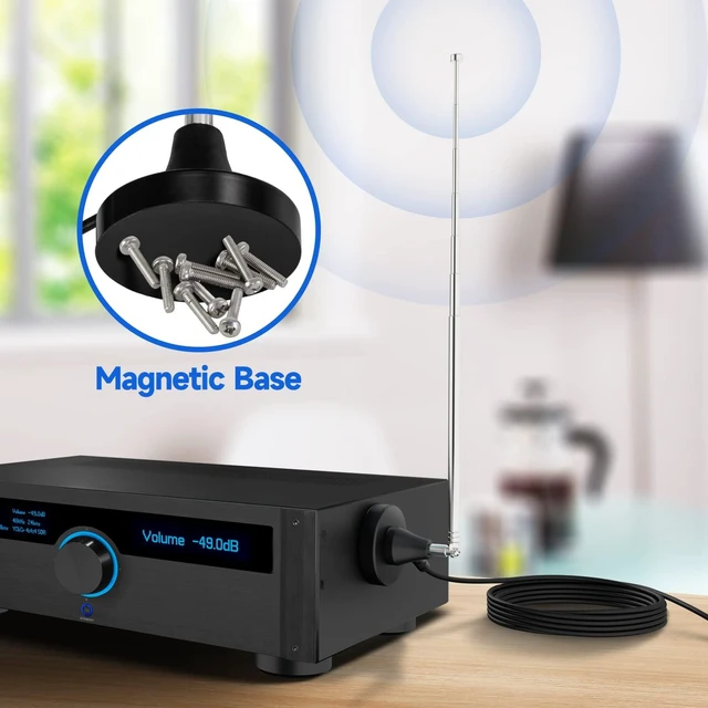 Alt view image 4 of 7 - Strong Magnetic Base FM Radio Antenna Telecopic for Pioneer Onkyo Yamaha Marantz Sherwood Indoor Digital HD FM Radio Bluetooth Home Stereo Receiver AV Audio Video Home Theater Tuner