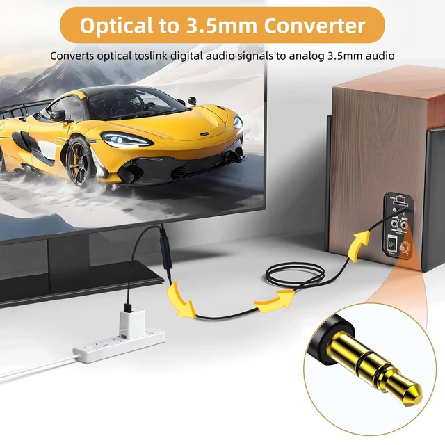 Alt view image 2 of 7 - 192KHz DAC Optical to 3.5mm Audio Converter, Unidirectional Optical to AUX | USB Power - From HDTV Optical Port to 3.5MM Audio Speaker or Headphone - Must Setup PCM Stereo Audio Format Out