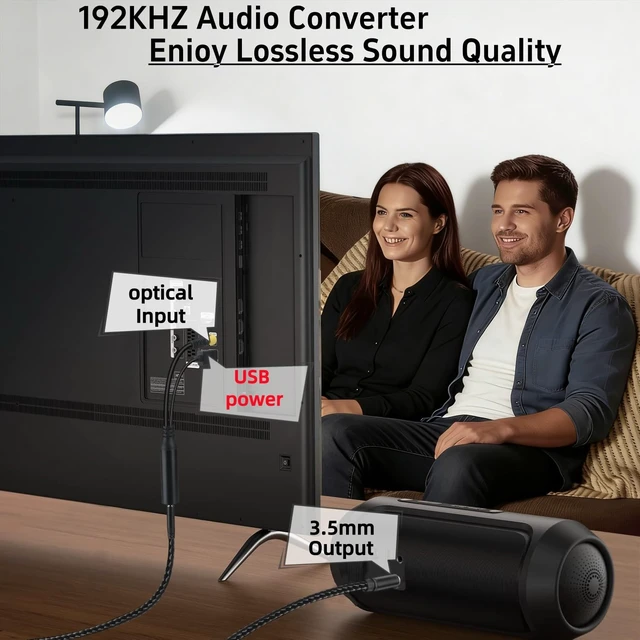 Alt view image 4 of 7 - 192KHz DAC Optical to 3.5mm Audio Converter, Unidirectional Optical to AUX | USB Power - From HDTV Optical Port to 3.5MM Audio Speaker or Headphone - Must Setup PCM Stereo Audio Format Out