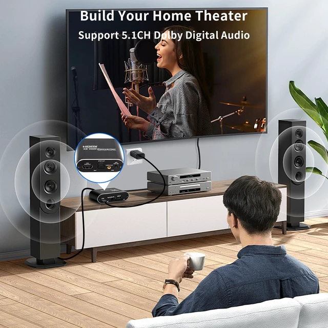 Alt view image 4 of 7 - HDMI ARC Audio Extractor 4K@60Hz ARC to Optical 3.5MM Audio Converter | HDMI ARC Adapter With 3.5MM Audio Output Converter Support 3D/HDCP1.4/DTS For TV Box/PS5/Soundbar/Speaker/Amp/Home Theater