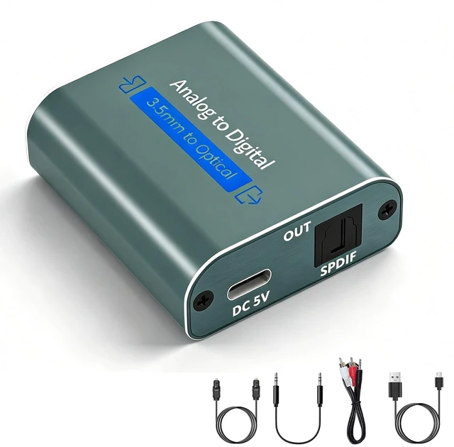 Main image of RCA to Optical Audio Converter Dual 3.5mm Jack in Optical Out Audio Adapter | Analog to Optical Audio Converter Aluminum ADC Converter with SPDIF 3.5 Audio Cable and 3.5 to RCA Cable(Only PCM/LPCM)