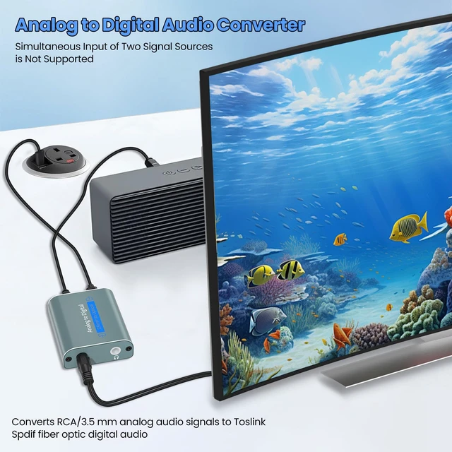 Alt view image 2 of 7 - RCA to Optical Audio Converter Dual 3.5mm Jack in Optical Out Audio Adapter | Analog to Optical Audio Converter Aluminum ADC Converter with SPDIF 3.5 Audio Cable and 3.5 to RCA Cable(Only PCM/LPCM)