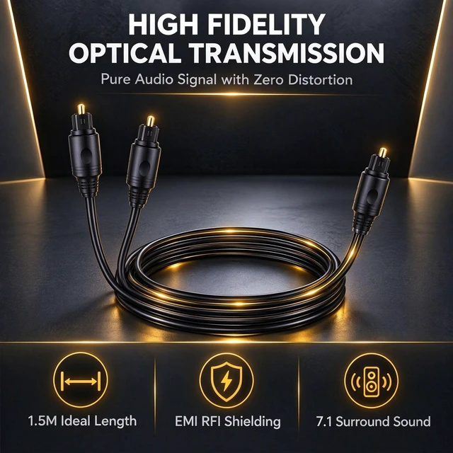Alt view image 4 of 5 - Optical Audio Splitter 1 in 2 Out Toslink Digital Fiber Optic Cable for TV | Male-to-Male Adapter Links One Source to Two Destinations,Gold-Plated Pins.for Home Theater,Xbox Blu-ray,Soundbar