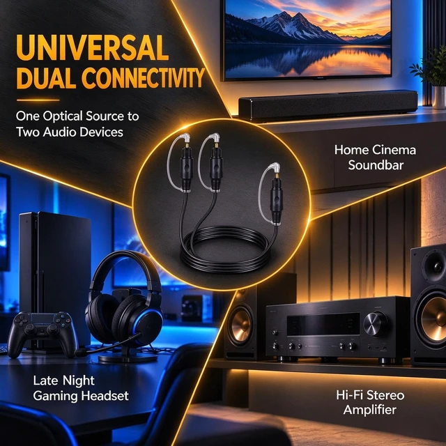 Alt view image 5 of 5 - Optical Audio Splitter 1 in 2 Out Toslink Digital Fiber Optic Cable for TV | Male-to-Male Adapter Links One Source to Two Destinations,Gold-Plated Pins.for Home Theater,Xbox Blu-ray,Soundbar
