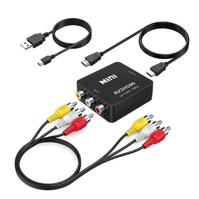 Main image of RCA to HDMI Converter, 1080P Mini RCA Composite CVBS AV to HDMI Video Audio Converter Adapter, Supports PAL/NTSC for N64 Wii PS2 PS3 Xbox VHS VCR Camera DVD - with RCA & HDMI Cable