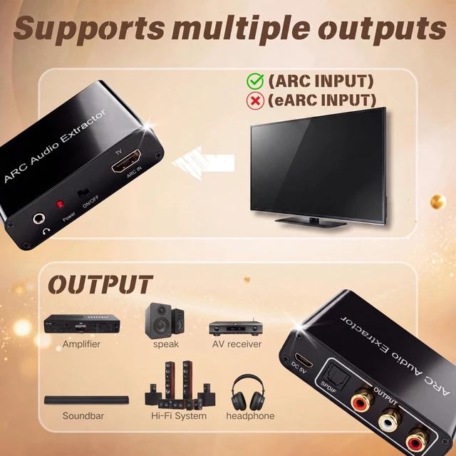 Alt view image 3 of 7 - 192KHz HDMI ARC Audio Extractor Converter for HDTV | Digital to Analog Audio Converter supports Optical, Coaxial, RCA and 3.5mm audio output for Soundbar Speaker