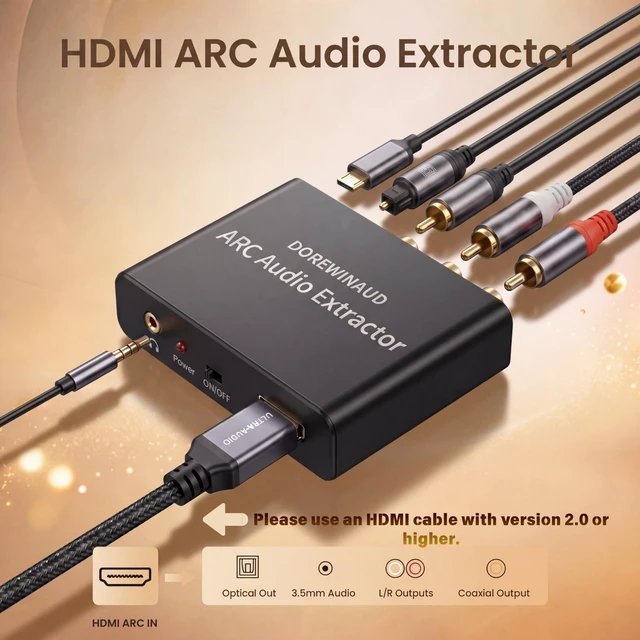 Alt view image 2 of 7 - 192KHz HDMI ARC Audio Extractor Converter for HDTV | Digital to Analog Audio Converter supports Optical, Coaxial, RCA and 3.5mm audio output for Soundbar Speaker