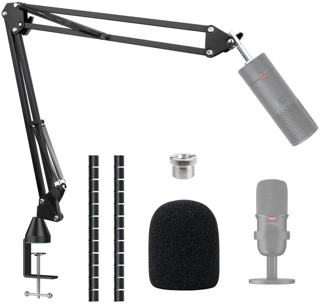 Main image of SoloCast Boom Arm, Microphone Stand for HyperX SoloCast 2 with Mic Cover | Mic arm Upgrade C Desk Clamp, 2 Cable Ties, Foam Mic Cover