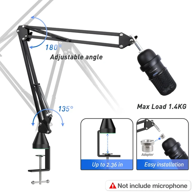 Alt view image 3 of 7 - SoloCast Boom Arm, Microphone Stand for HyperX SoloCast 2 with Mic Cover | Mic arm Upgrade C Desk Clamp, 2 Cable Ties, Foam Mic Cover