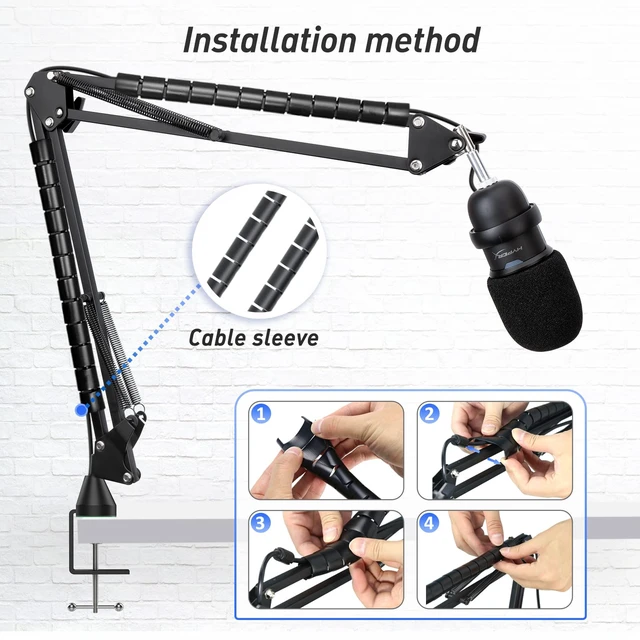Alt view image 2 of 7 - SoloCast Boom Arm, Microphone Stand for HyperX SoloCast 2 with Mic Cover | Mic arm Upgrade C Desk Clamp, 2 Cable Ties, Foam Mic Cover
