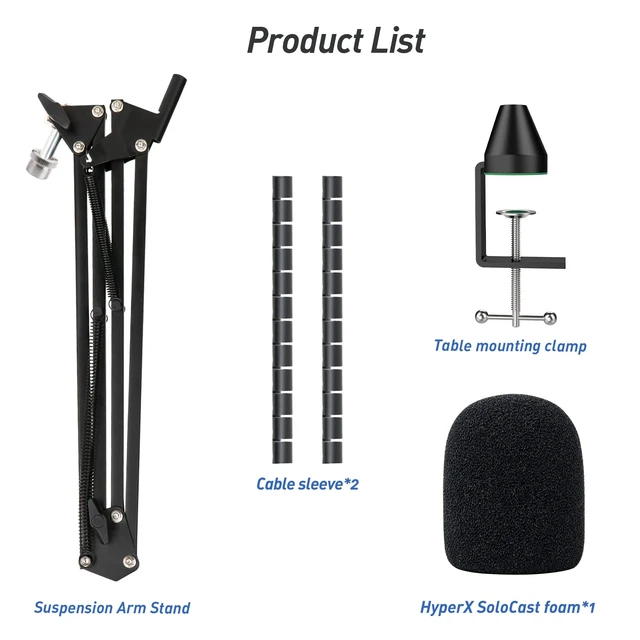 Alt view image 6 of 7 - SoloCast Boom Arm, Microphone Stand for HyperX SoloCast 2 with Mic Cover | Mic arm Upgrade C Desk Clamp, 2 Cable Ties, Foam Mic Cover