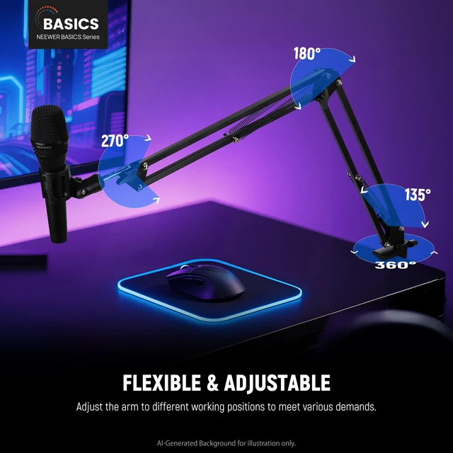 Alt view image 2 of 7 - Microphone Arm Stand, Suspension Scissor Boom Mic Desk Mount, MS006 | Clip, 3/8" to 5/8" Adapter, Compatible with Blue Yeti Snowball HyperX QuadCast SoloCast Shure, Max Load 3.3 lb