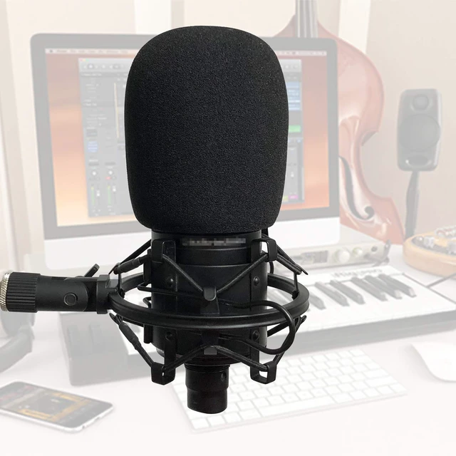 Alt view image 6 of 7 - Shock Mount with Foam Windscreen - Pop Filter with Microphone Shockmount for AT2020/AT2020USB+/ AT2020USBi/AT2035/AT2050 Condenser Mic by Boseen