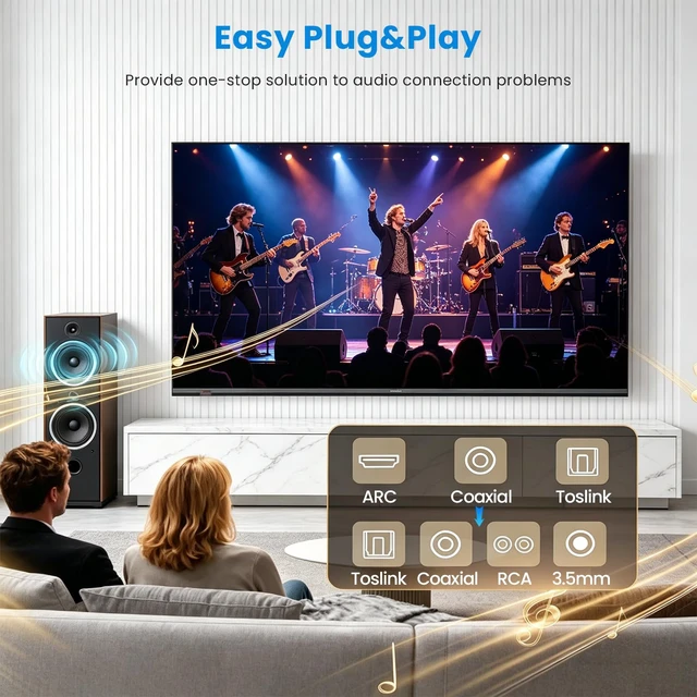 Alt view image 2 of 7 - 192KHz HDMI ARC Audio Extractor, Digital to Analog Audio Converter, DAC Audio Converter, Optical/SPDIF Coaxial HDMI ARC to Optical/SPDIF Coaxial Stereo L/R 3.5mm Jack for TV Soundbar Headphones