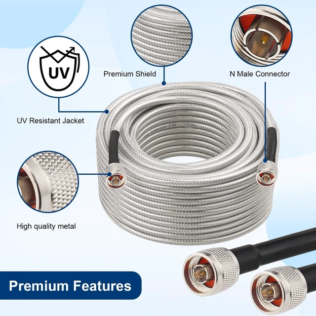 Alt view image 5 of 7 - RG8X N Male to N Male Cable 10FT,Ultra Low Loss N Cable 50 ohm RG8X Stranded Core for WiFi Router,Amplifier,Antenna,Signal Booster Use