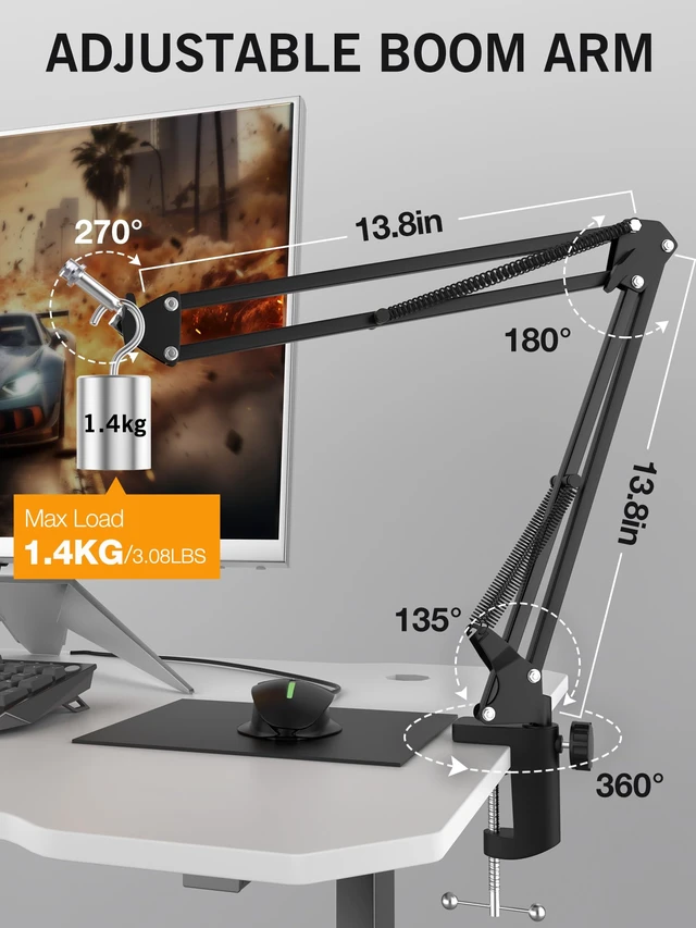 Alt view image 3 of 7 - Seiren V3 Mini Boom Arm - Mic Arm for Razer Mini, Seiren V2, Seiren X and Most Microphone, Adjustable Boom Scissor Arm Stand with 3/8" to 5/8" Adapter