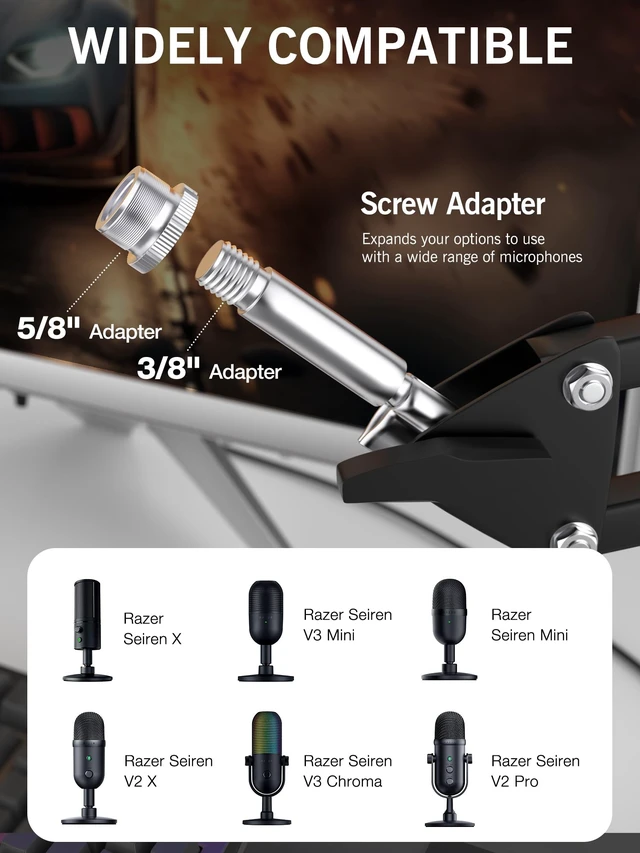 Alt view image 4 of 7 - Seiren V3 Mini Boom Arm - Mic Arm for Razer Mini, Seiren V2, Seiren X and Most Microphone, Adjustable Boom Scissor Arm Stand with 3/8" to 5/8" Adapter
