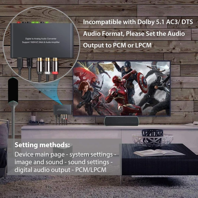 Alt view image 2 of 7 - 192kHz Digital to Analog Audio Converter with IR Remote Control | DAC Converter Digital Coaxial Toslink Optical to Analog Stereo L/R RCA 3.5mm Audio Adapter Support Volume Control/Mute/Power