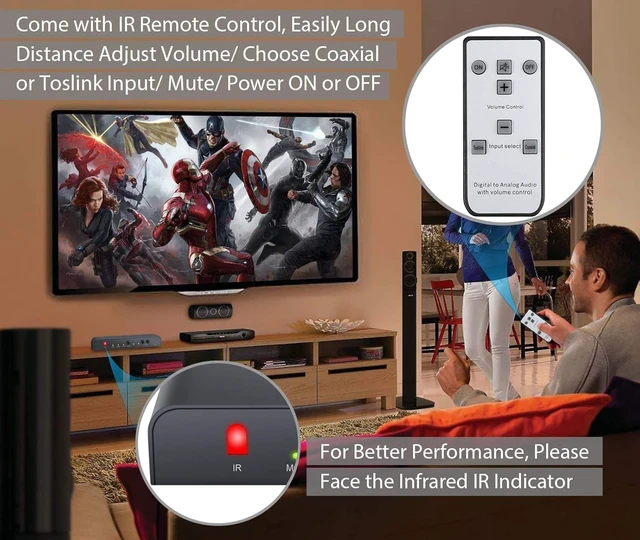 Alt view image 5 of 7 - 192kHz Digital to Analog Audio Converter with IR Remote Control | DAC Converter Digital Coaxial Toslink Optical to Analog Stereo L/R RCA 3.5mm Audio Adapter Support Volume Control/Mute/Power
