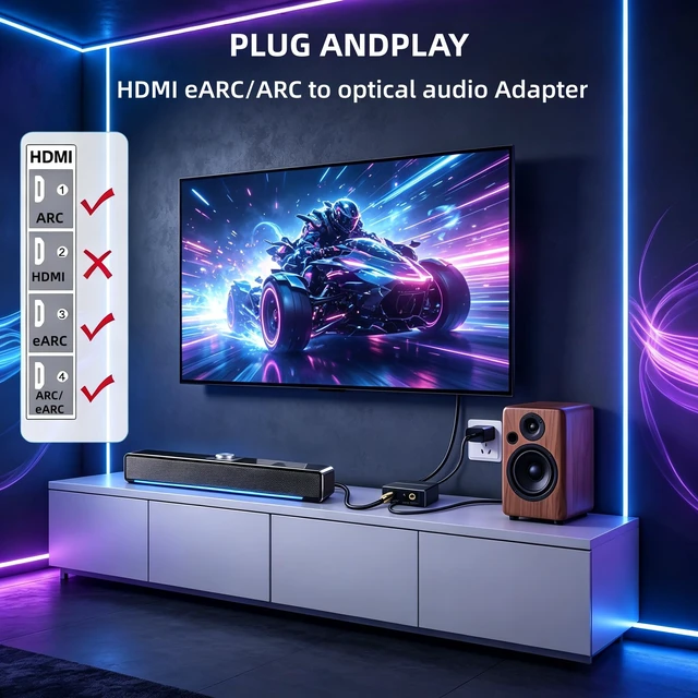 Alt view image 5 of 7 - HDMI ARC/eARC Audio Extractor Converter for HDTV Soundbar Speaker Amplifier | 192KHz Digital to Analog Audio Converter supports Optical, Coaxial, 3.5mm audio output for Home Theater System
