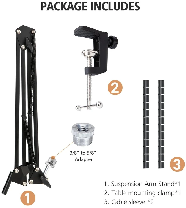 Alt view image 4 of 5 - Mic Arm for Microphone, Boom Arm for Fifine AM8 with Cable Sleeve | Metal Scissor Mic Arm with 3/8'' to 5/8'' Adapter, 2 Cable Sleeve, C Desk Clamp