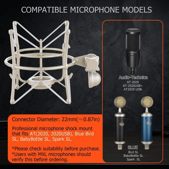 Alt view image 2 of 7 - Microphone Shock Mount, Metal Universal Mic Holder Spider Recording Mic Shockmount Stand Compatible with Many Condenser Mics for AT2020 Blue Bird BabyBottle Spark etc. (MX22-L)